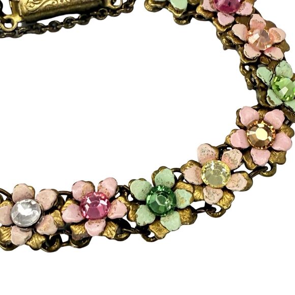 Michael Negrin Flower Bracelet 7" Multicolored Rhinestone Spring Jewelry - Picture 8 of 13